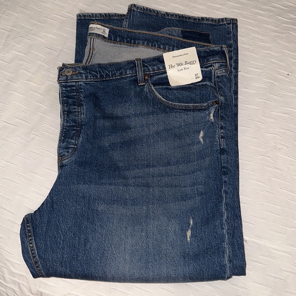 Abercrombie & Finch A&F Curve Love Low Rise 90s Baggy Jeans Dark Wash 37 24s - Picture 4 of 7